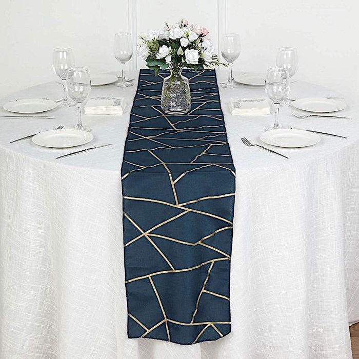12"x108" Geometric Polyester Table Runner Wedding Linens RUN_FOIL_NAVY_G