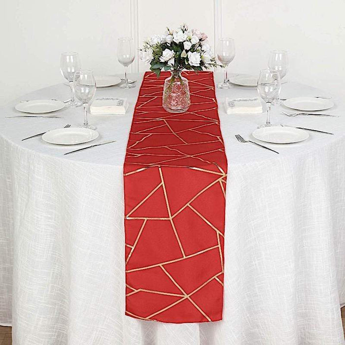 12"x108" Geometric Polyester Table Runner Wedding Linens RUN_FOIL_RED_G
