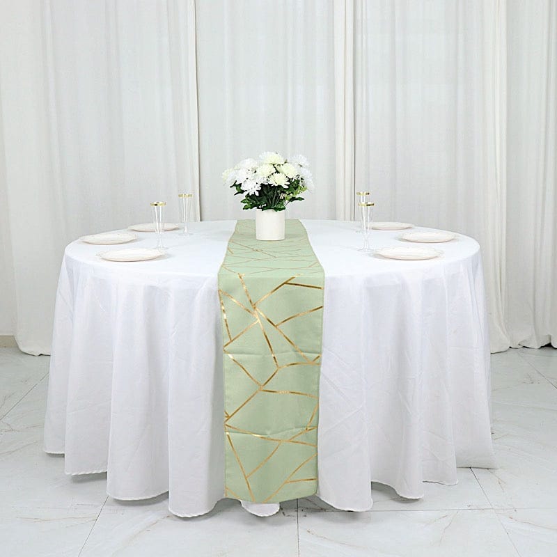 12"x108" Geometric Polyester Table Runner Wedding Linens RUN_FOIL_SAGE_G