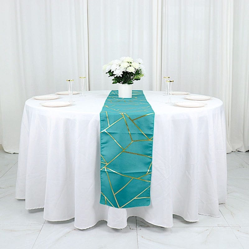 12"x108" Geometric Polyester Table Runner Wedding Linens RUN_FOIL_TEAL_G