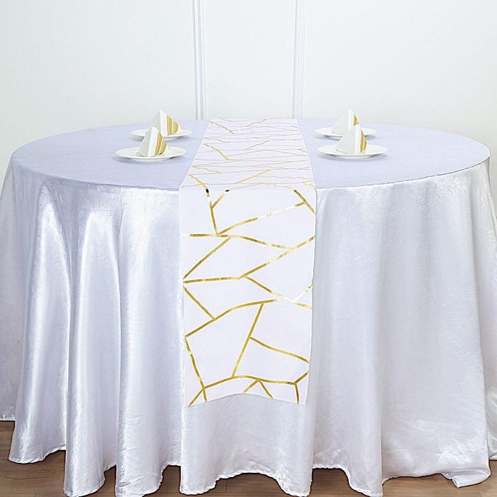 12"x108" Geometric Polyester Table Runner Wedding Linens RUN_FOIL_WHT_G