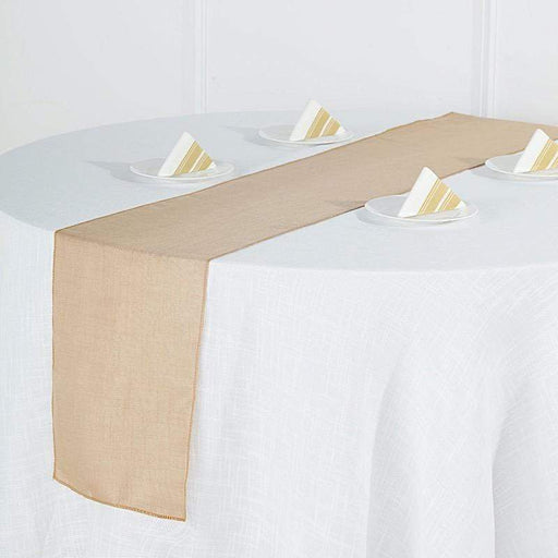 12"x108" Premium Faux Burlap Polyester Table Runner RUN_JUTE02_NAT