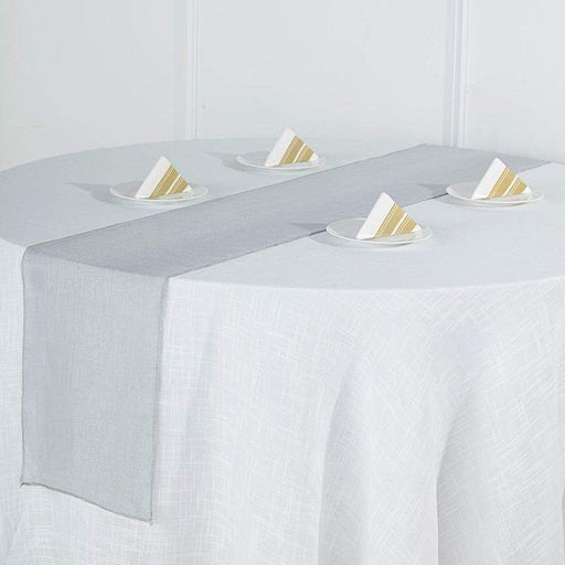 12"x108" Premium Faux Burlap Polyester Table Runner RUN_JUTE02_SILV