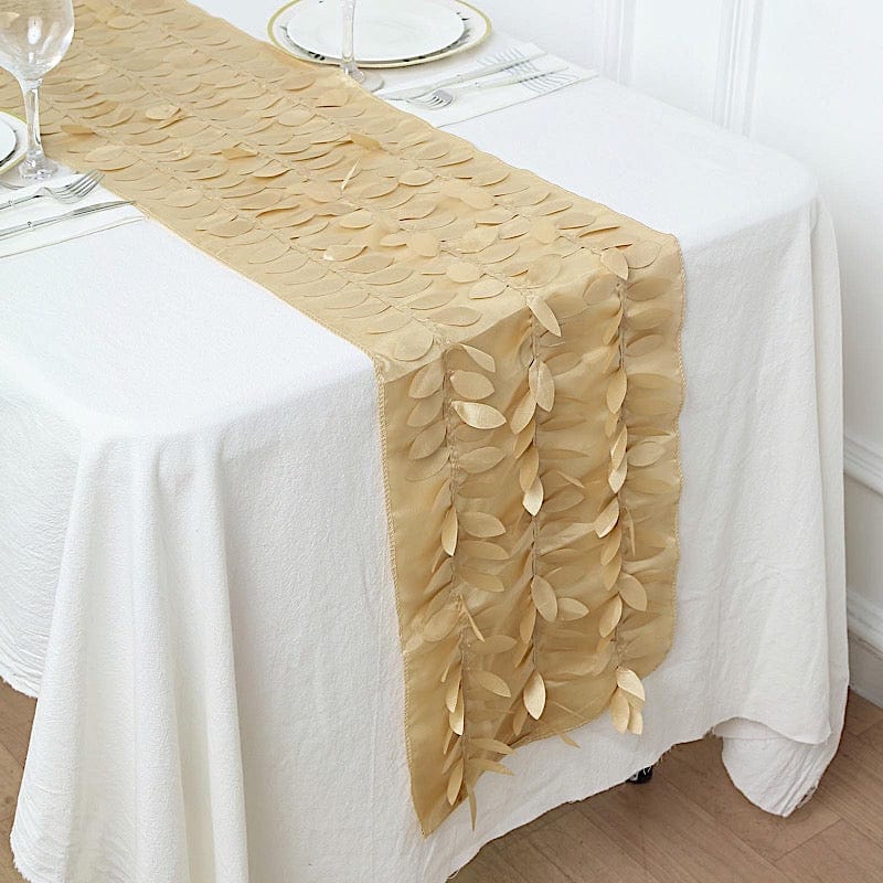 12"x108" Taffeta Table Runner with 3D Leaves Petals Design