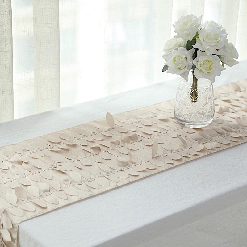 12"x108" Taffeta Table Runner with 3D Leaves Petals Design