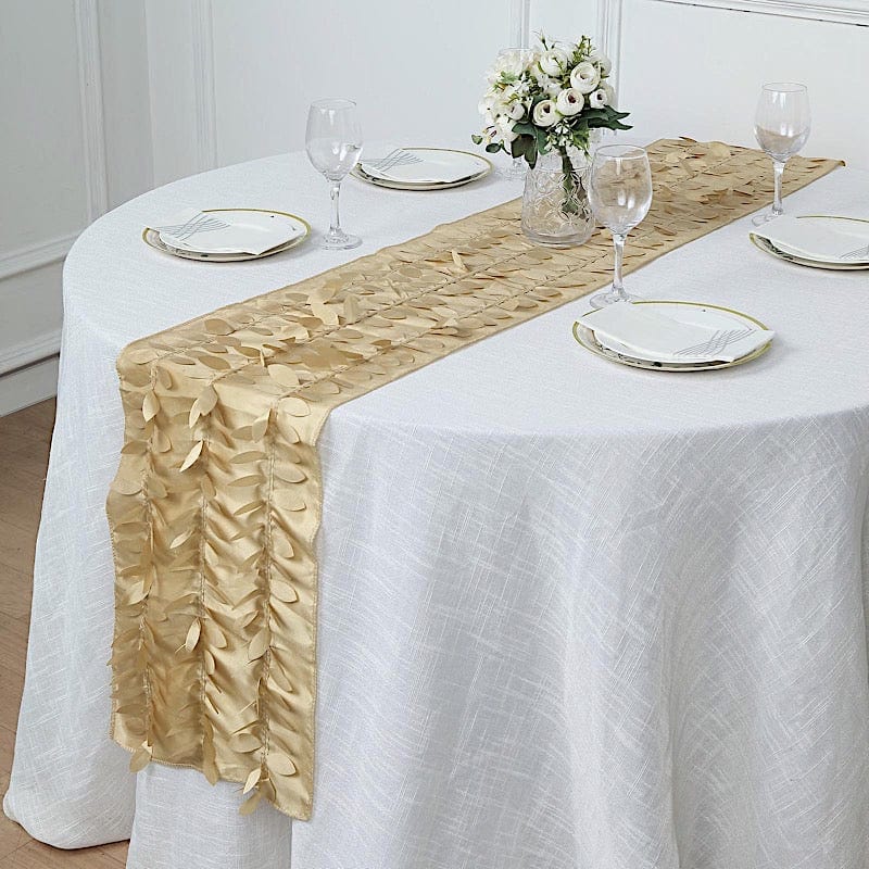 12"x108" Taffeta Table Runner with 3D Leaves Petals Design