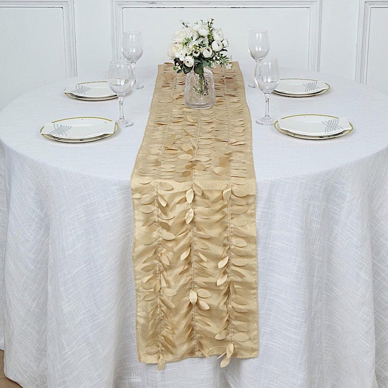 12"x108" Taffeta Table Runner with 3D Leaves Petals Design