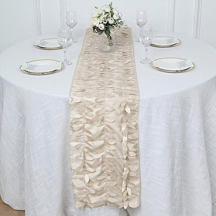 12"x108" Taffeta Table Runner with 3D Leaves Petals Design