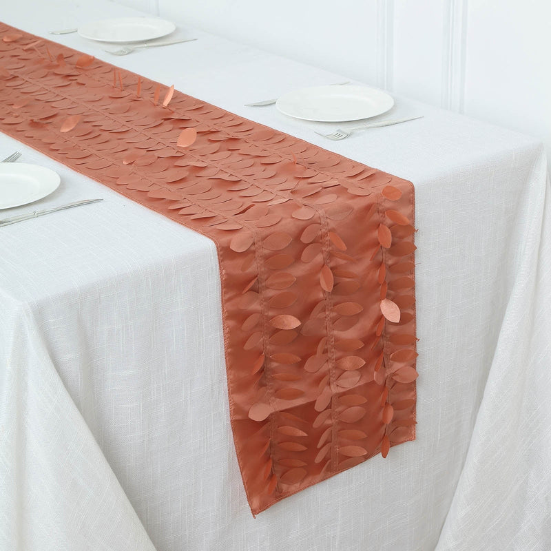 12"x108" Taffeta Table Runner with 3D Leaves Petals Design