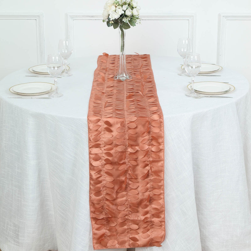 12"x108" Taffeta Table Runner with 3D Leaves Petals Design