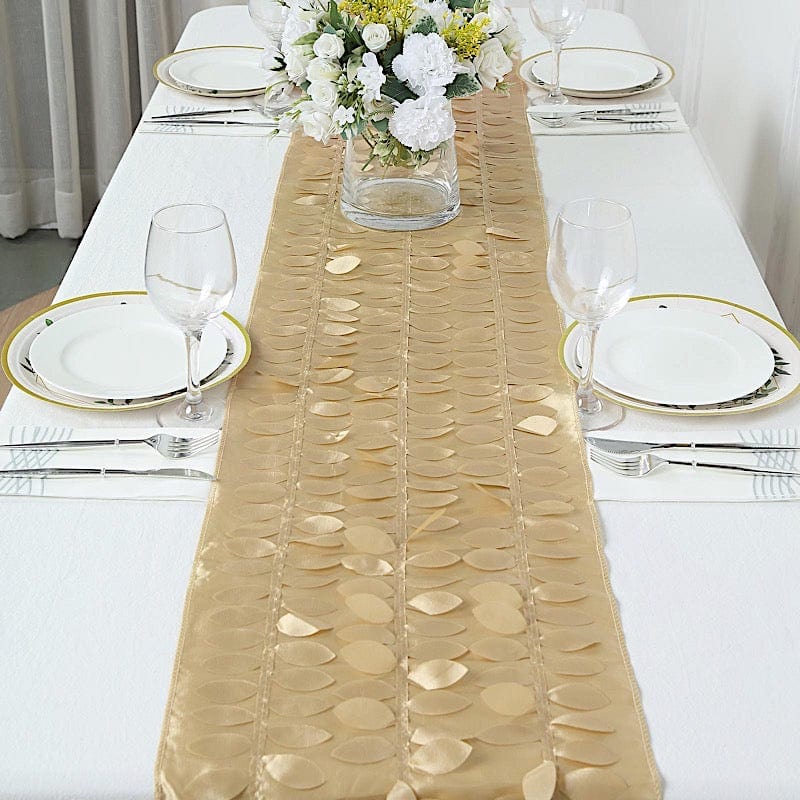 12"x108" Taffeta Table Runner with 3D Leaves Petals Design RUN_LEAF_CHMP