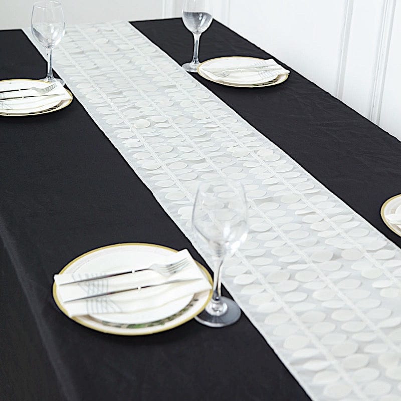 12"x108" Taffeta Table Runner with 3D Leaves Petals Design RUN_LEAF_IVR