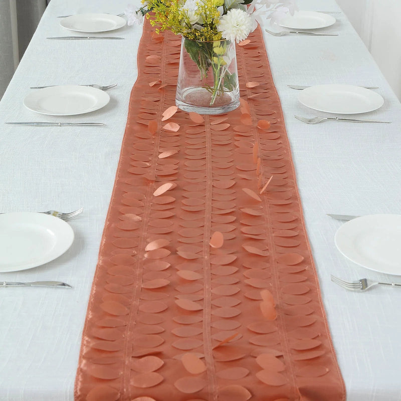 12"x108" Taffeta Table Runner with 3D Leaves Petals Design RUN_LEAF_TERC