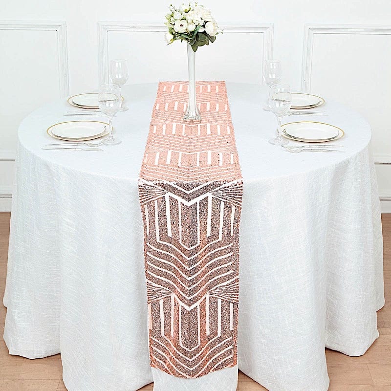 12"x108" Tulle Table Runner with Sequins and Geometric Pattern