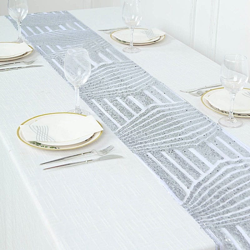 12"x108" Tulle Table Runner with Sequins and Geometric Pattern