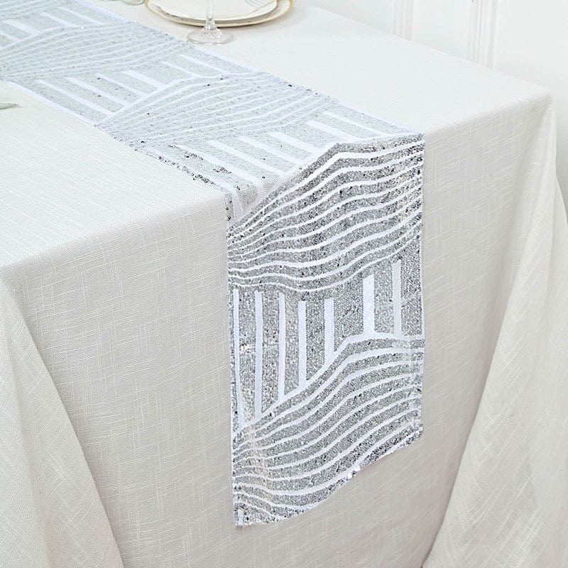12"x108" Tulle Table Runner with Sequins and Geometric Pattern