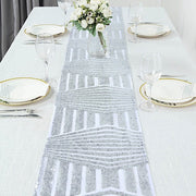 12"x108" Tulle Table Runner with Sequins and Geometric Pattern