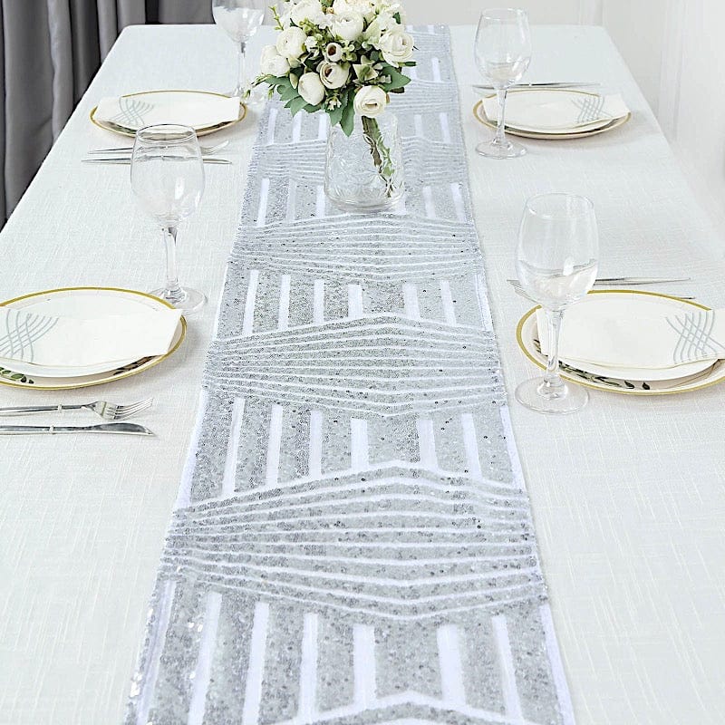 12"x108" Tulle Table Runner with Sequins and Geometric Pattern