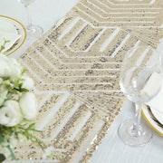 12"x108" Tulle Table Runner with Sequins and Geometric Pattern