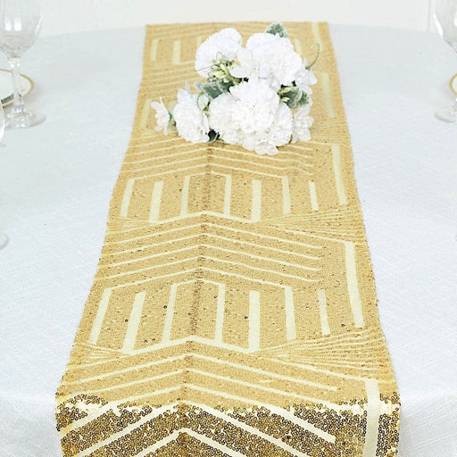 12"x108" Tulle Table Runner with Sequins and Geometric Pattern