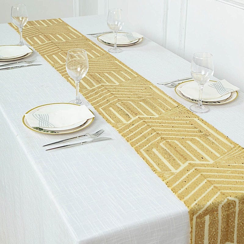 12"x108" Tulle Table Runner with Sequins and Geometric Pattern
