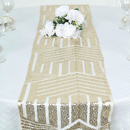 12"x108" Tulle Table Runner with Sequins and Geometric Pattern