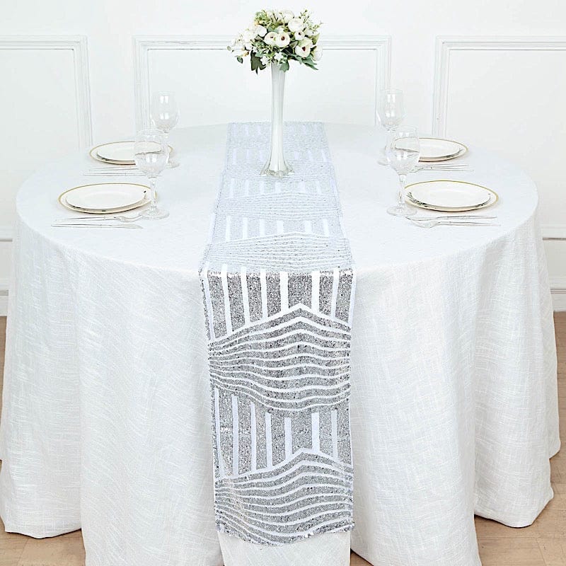 12"x108" Tulle Table Runner with Sequins and Geometric Pattern