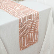 12"x108" Tulle Table Runner with Sequins and Geometric Pattern