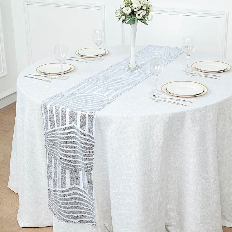 12"x108" Tulle Table Runner with Sequins and Geometric Pattern