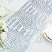 12"x108" Tulle Table Runner with Sequins and Geometric Pattern