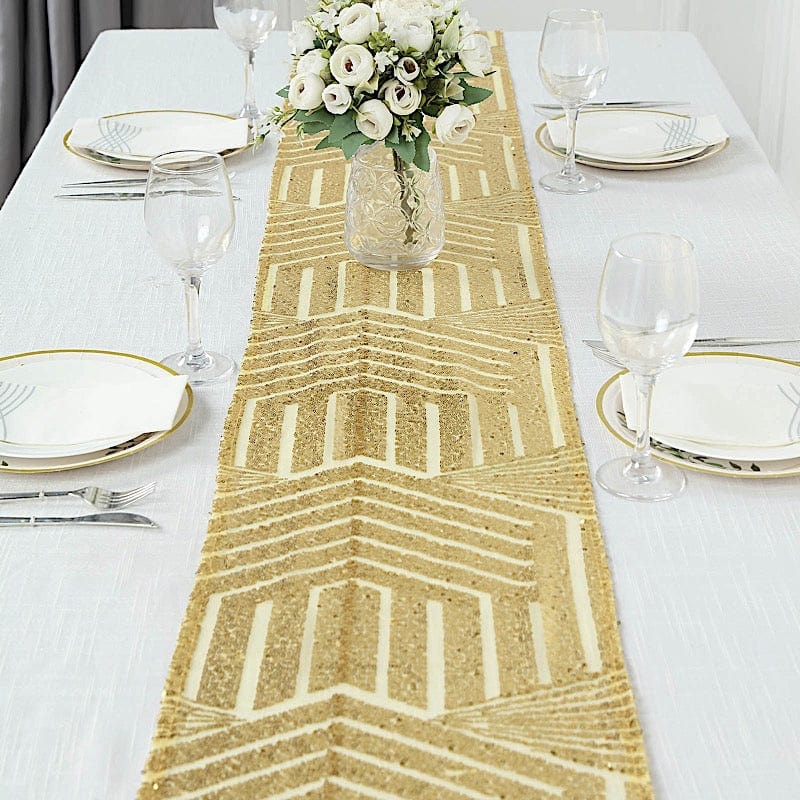 12"x108" Tulle Table Runner with Sequins and Geometric Pattern
