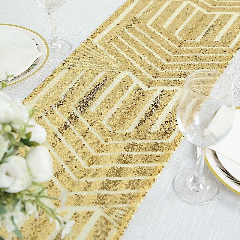 12"x108" Tulle Table Runner with Sequins and Geometric Pattern