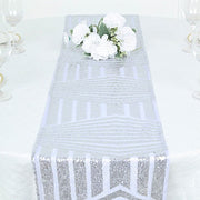 12"x108" Tulle Table Runner with Sequins and Geometric Pattern