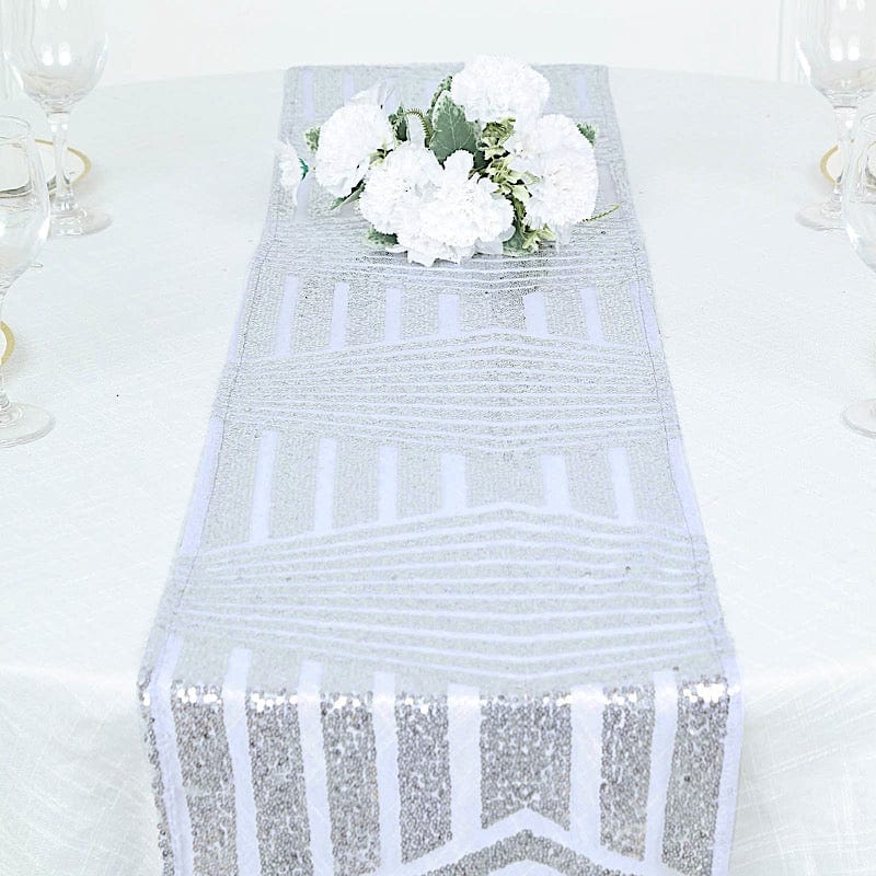 12"x108" Tulle Table Runner with Sequins and Geometric Pattern