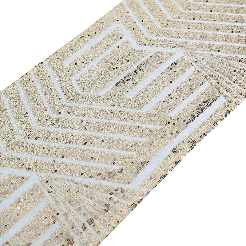 12"x108" Tulle Table Runner with Sequins and Geometric Pattern