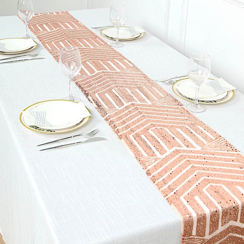 12"x108" Tulle Table Runner with Sequins and Geometric Pattern