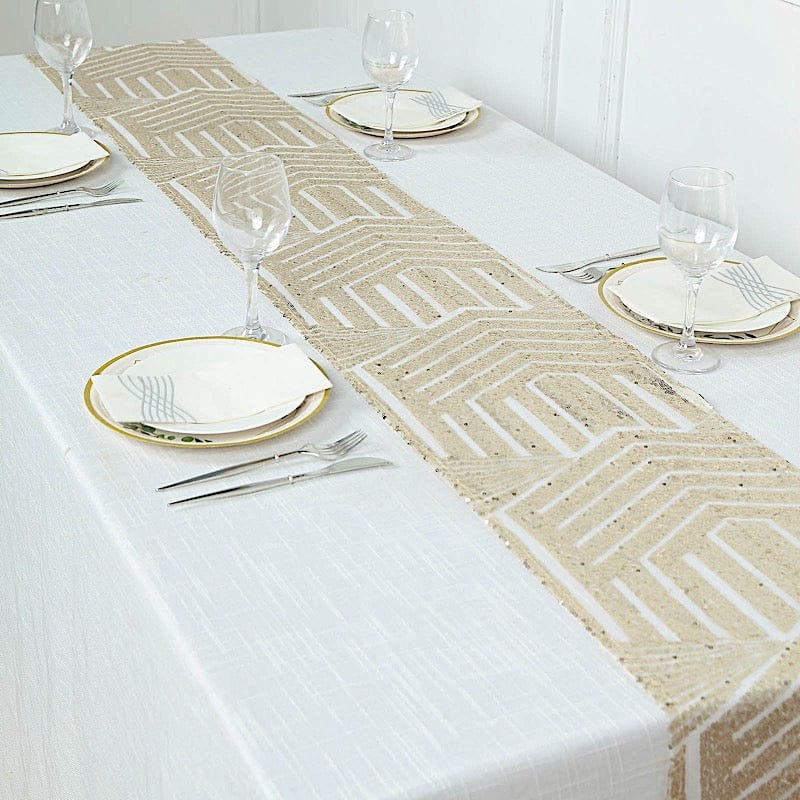 12"x108" Tulle Table Runner with Sequins and Geometric Pattern
