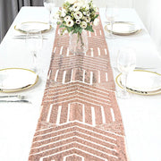 12"x108" Tulle Table Runner with Sequins and Geometric Pattern