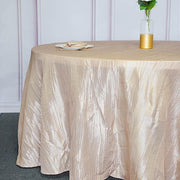120" Accordion Crinkled Taffeta Round Tablecloth - Beige TAB_ACRNK_120_081