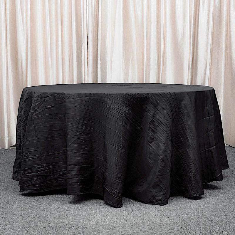 120" Accordion Crinkled Taffeta Round Tablecloth - Black TAB_ACRNK_120_BLK