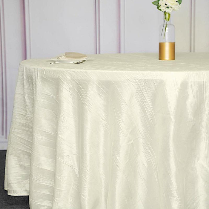 120" Metallic Crinkled Taffeta Round Tablecloth - Ivory TAB_ACRNK_120_IVR