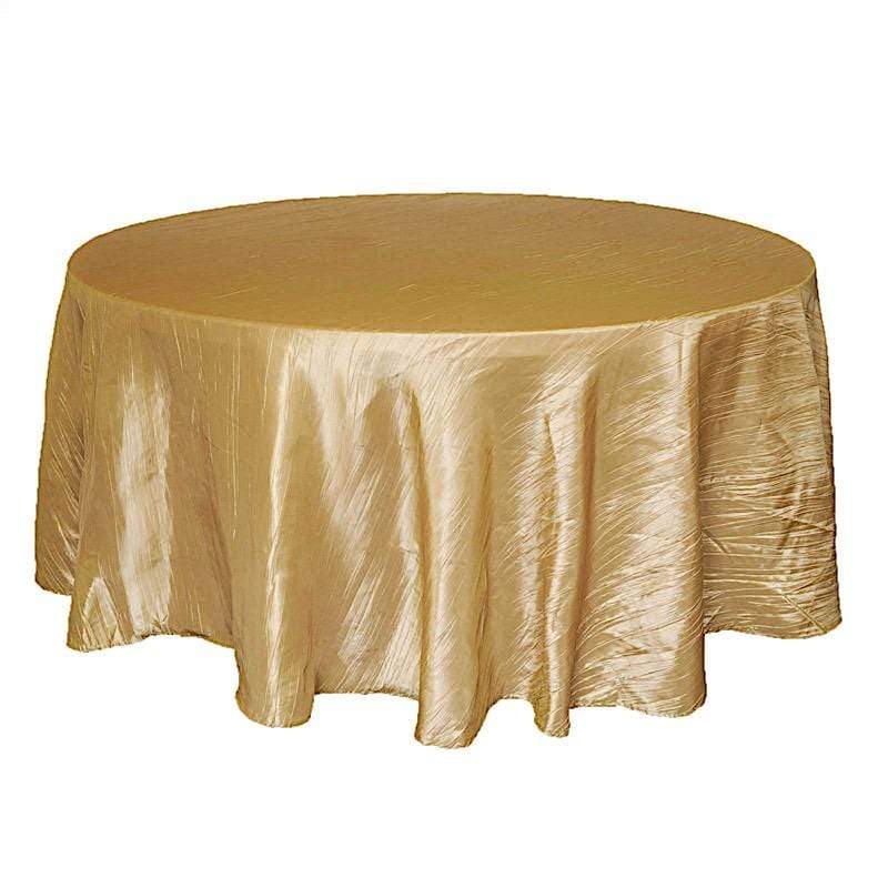 120" Accordion Crinkled Taffeta Round Tablecloth - Gold TAB_ACRNK_120_GOLD