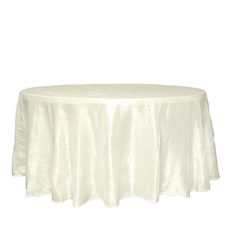 120" Accordion Crinkled Taffeta Round Tablecloth TAB_ACRNK_120_IVR