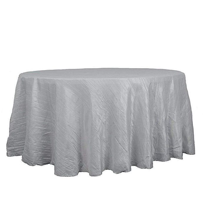 120" Metallic Crinkled Taffeta Round Tablecloth - Silver TAB_ACRNK_120_SILV