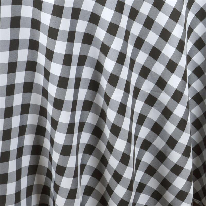 120" Checkered Gingham Polyester Round Tablecloth - Black and White TAB_CHK120_BLK