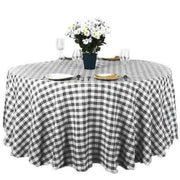 120" Checkered Gingham Polyester Round Tablecloth - Black and White TAB_CHK120_BLK