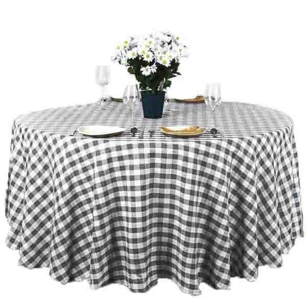 120" Checkered Gingham Polyester Round Tablecloth - Black and White TAB_CHK120_BLK