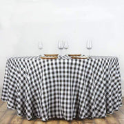 120" Checkered Gingham Polyester Round Tablecloth - Black and White TAB_CHK120_BLK