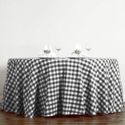 120" Checkered Gingham Polyester Round Tablecloth - Black and White TAB_CHK120_BLK