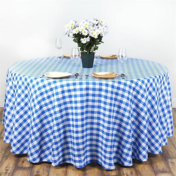 120" Checkered Gingham Polyester Round Tablecloth - Blue and White TAB_CHK120_BLUE